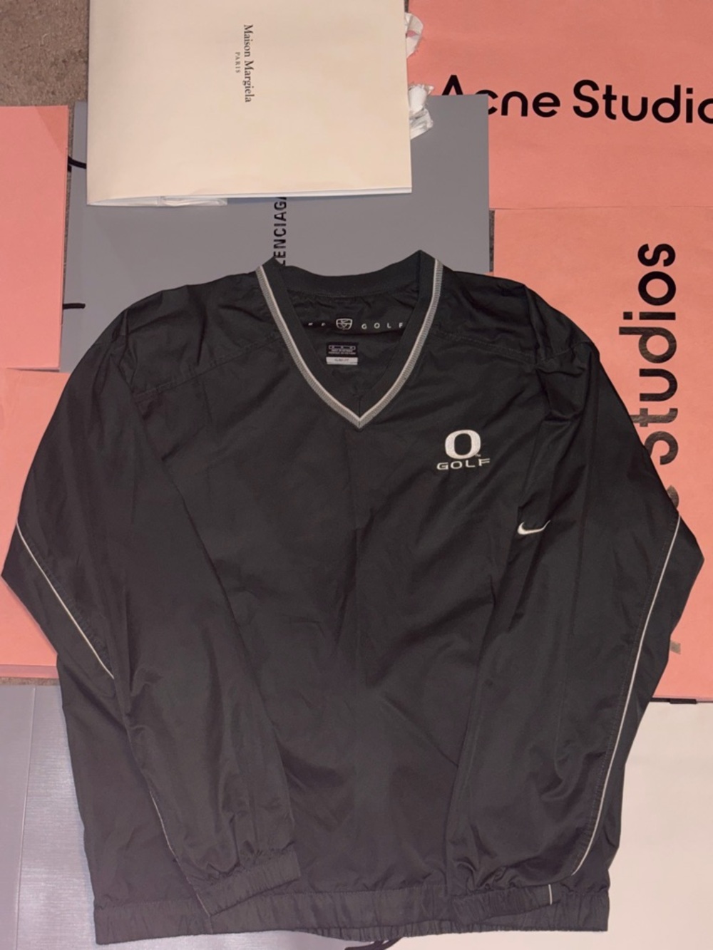Nike Forest Green V‑Neck Golf Pullover windbreaker with white trim